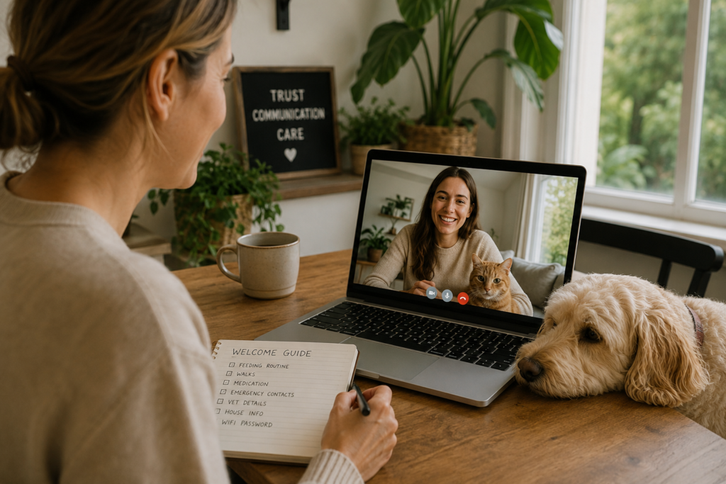 Trusted house and pet sitting video call between a Homeowner and verified Guardian