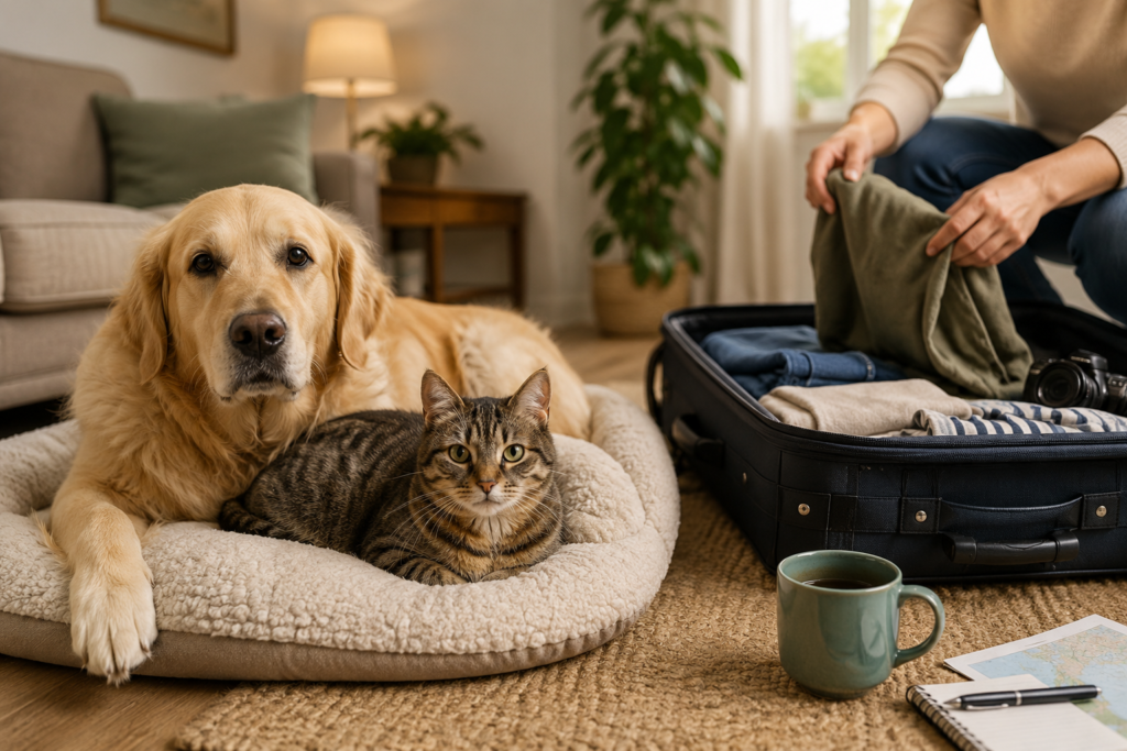 Trusted pet care for a dog and cat at home while homeowners travel
